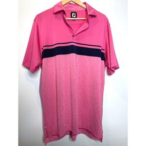 FootJoy Pink and Black Striped Performance Golf Polo Shirt Men's Medium
